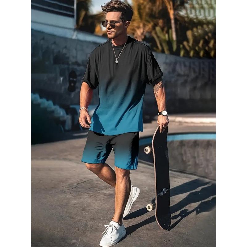 2025  New Men's Casual Fashion Suit Men's Trend Sportswear Suit Quick-drying Sportswear Short-sleeved T-shirt + Shorts Two-piece