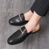 Summer Outdoor Men Mules Leather Backless Casual Shoes Man Slides Semi-Drag Loafers Slippers Half Shoes for Men Slip On Flats