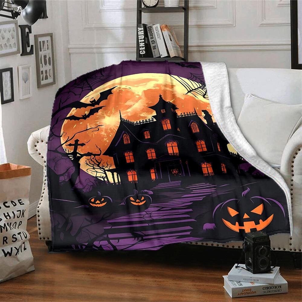 1pc Halloween Haunted Blanket, Lightweight Flannel Throw Blanket for Sofa, Bed, Travel, Camping, Living Room, Office, Couch, Chair, and Bed
