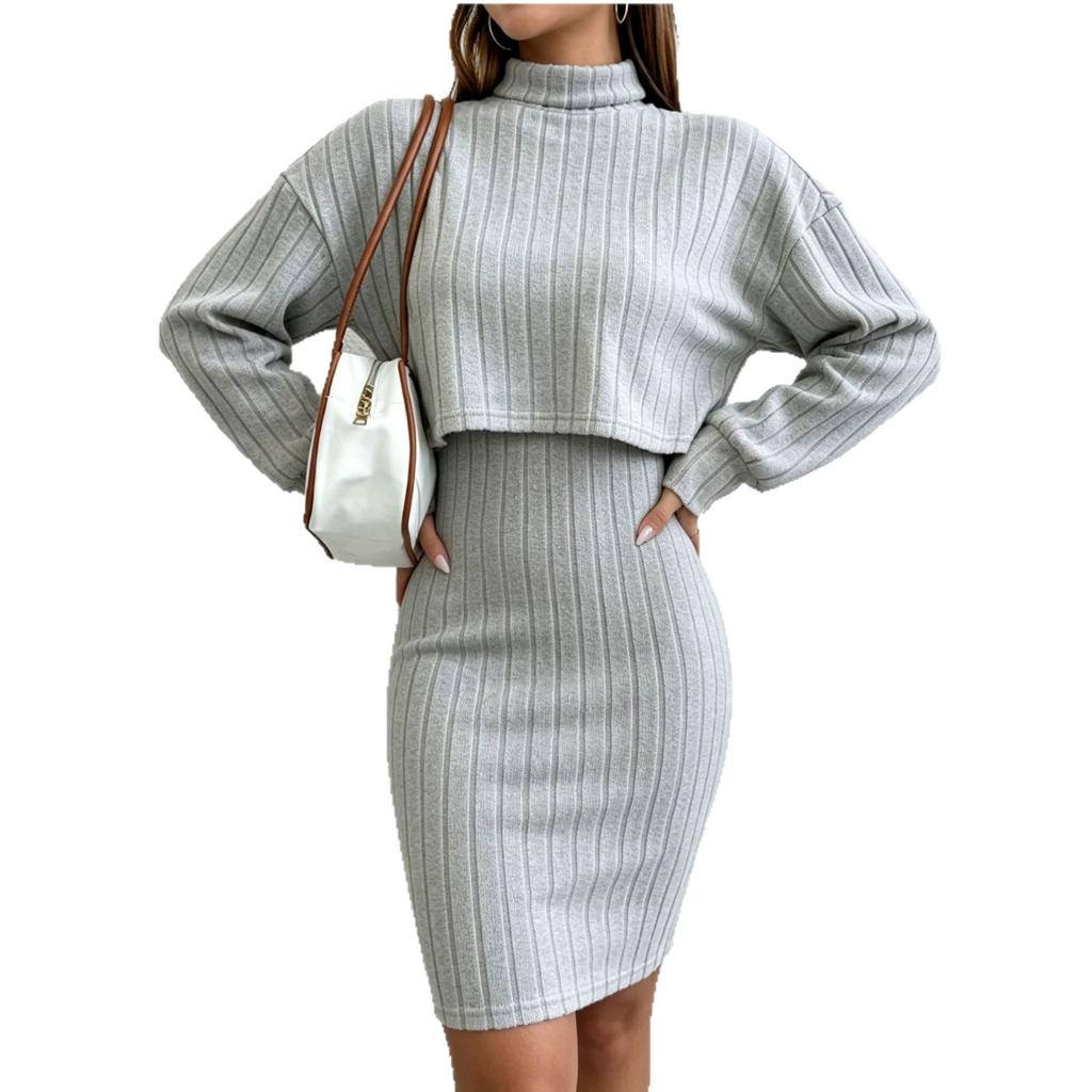 Europe, America 1116 Autumn and Winter New Hip-wrapped Long-sleeved Turtleneck Skirt Fashionable and Elegant Sexy Suit Skirt