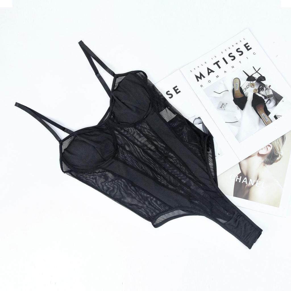 2023 Summer Sexy See-through Backless Lace Mesh Bodysuit