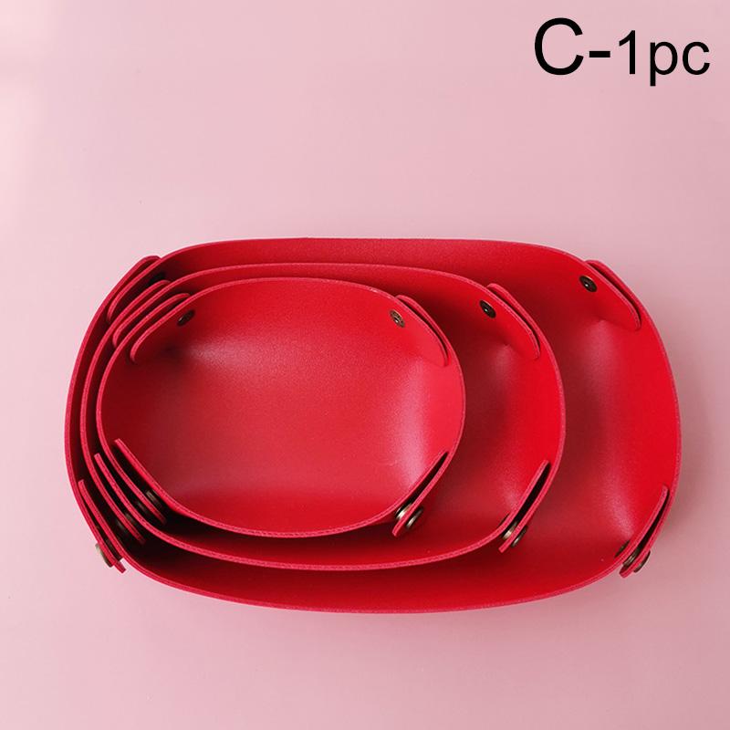 1PC Storage Box Key Wallet Plate Oval Shape Desktop Organizer PU Leather Home Decoration