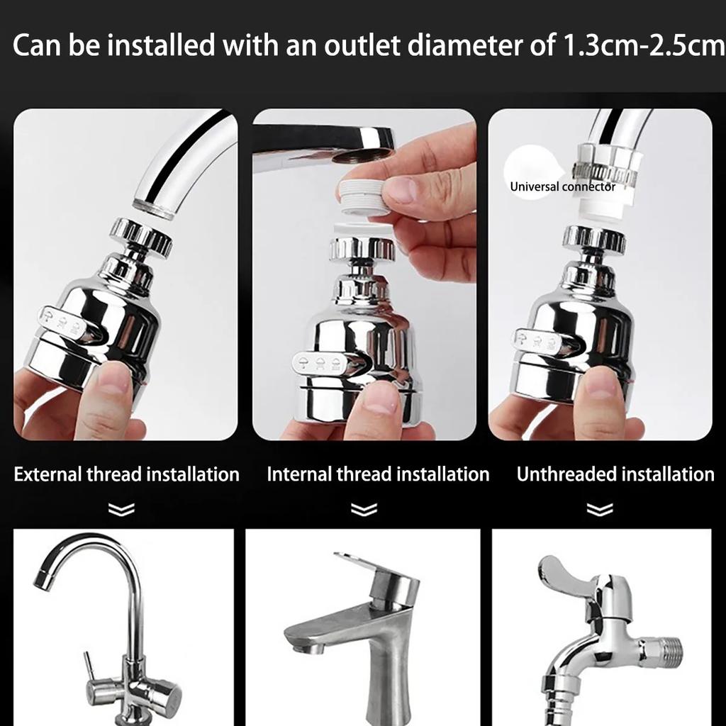 360 Degree Swivel Kitchen Faucet Aerator Adjustable Dual Mode Sprayer Filter Diffuser Water Saving Nozzle Bath Faucet Connector