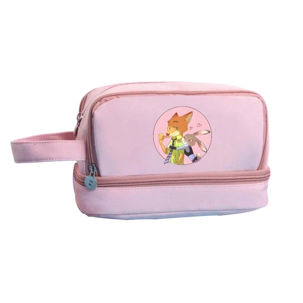 Cartoon Print Three-Layer Large Capacity Pencil Case, Student Stationery Storage Bag