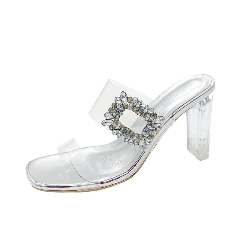 Wearing High-heeled Sandals for Women's 2025 New Summer Korean Version Rhinestone Fairy Style Fashion Sandals Zapatos Mujer