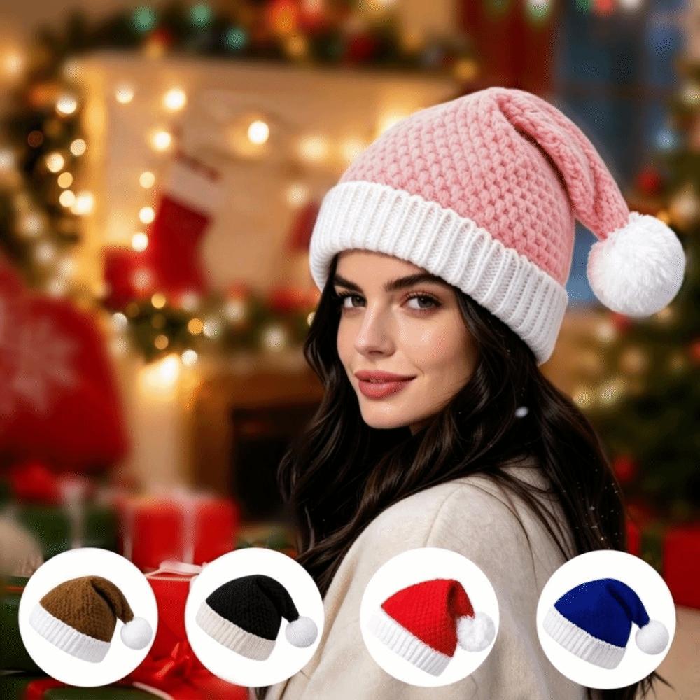 Solid Color Christmas Knitted Hat Thickened Santa Claus Cap Simple Christmas Beanie Hat New Year