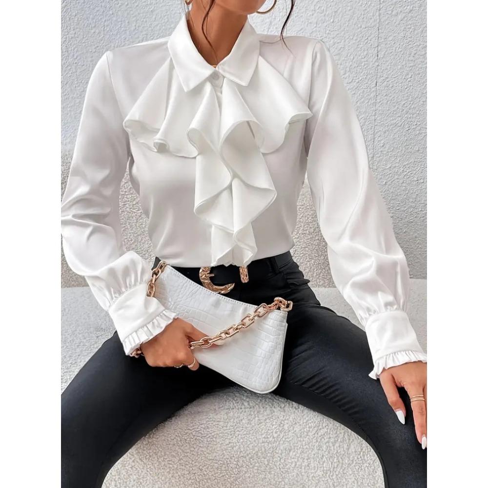Blouse d'automne pour femme, style designer, à volants et superposée