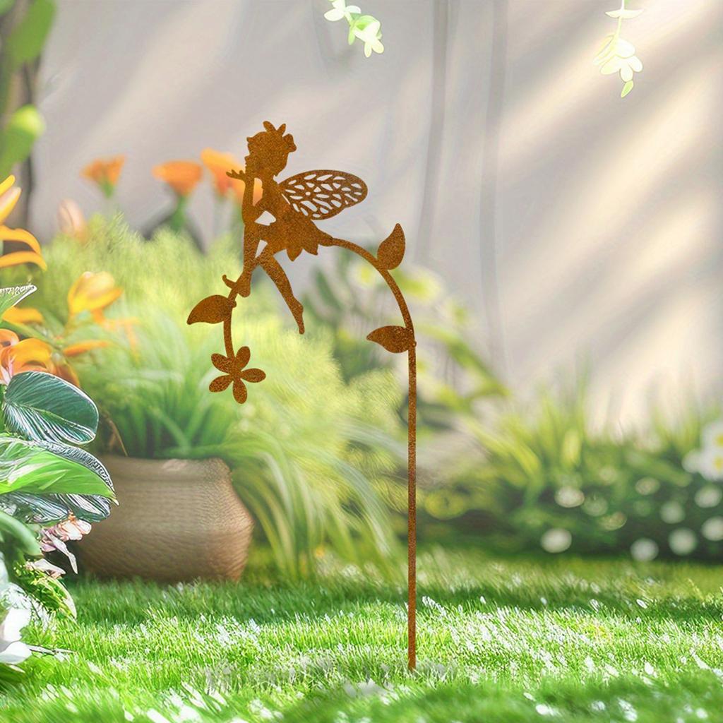 2Pc Iron Fairy Garden Decoration with Bright Floral Design, Perfect for Terrace, Courtyard, Lawn and Holiday Celebration Activities, Garden