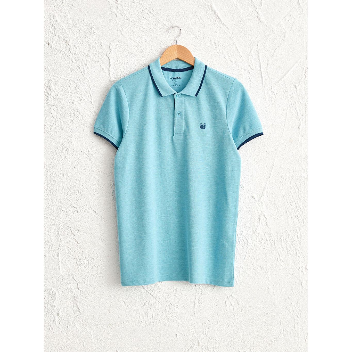 

Футболка из пике с короткими рукавами и воротником поло бирюзового цвета