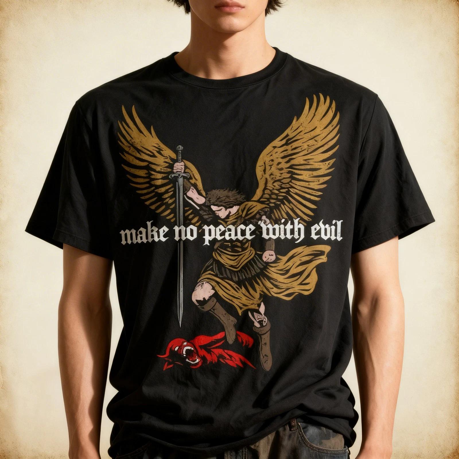 Make No Peace with Evil Archangel Michael Design T-Shirt M