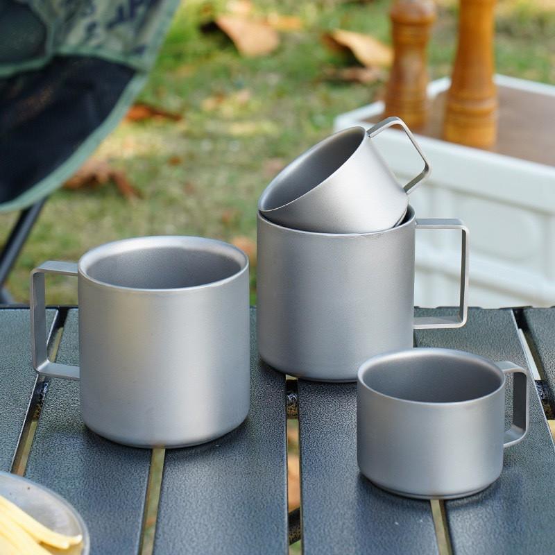 Titanium Coffee Cup Double Wall Insulated Travel Mug Camping Hiking Office Home Lightweight Reusable