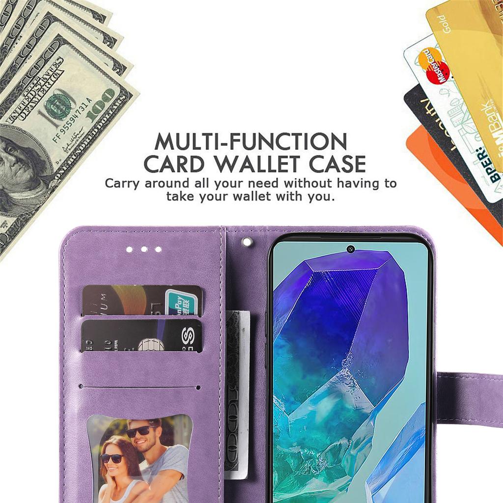 For Samsung Galaxy M55 5G/C55 5G/F55 5G Case Floral Pattern PU Leather Wallet Stand Phone Cover