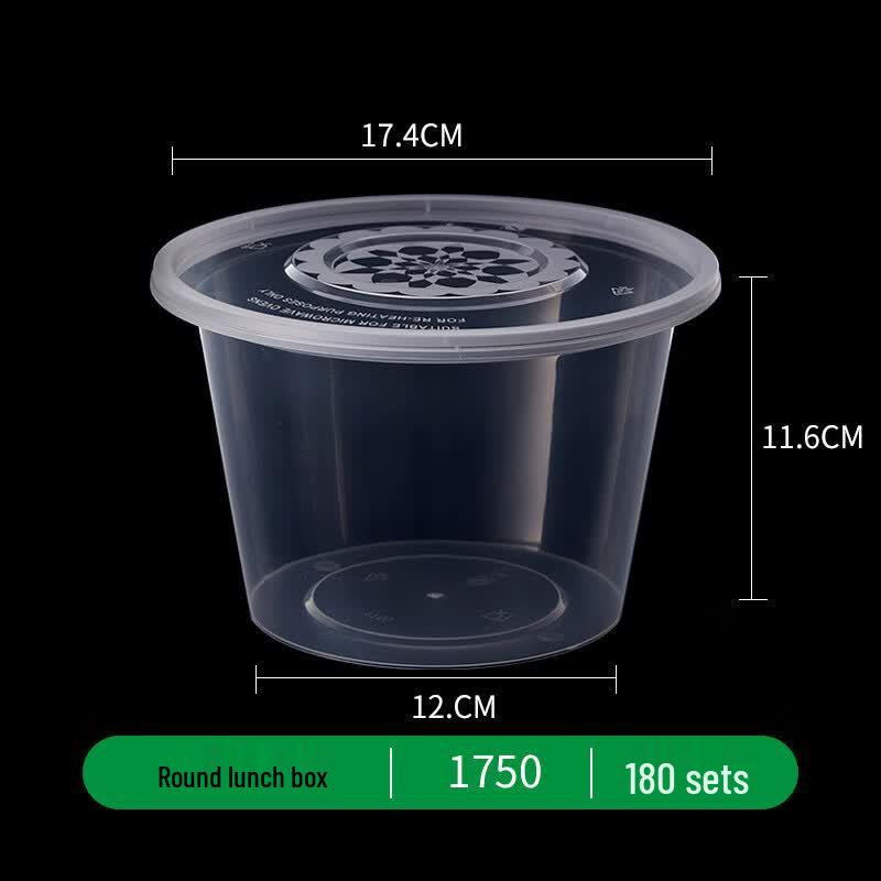 Jinyuanyuan 1750ml Round Disposable Plastic Takeaway Containers with Lids, 180 Sets
