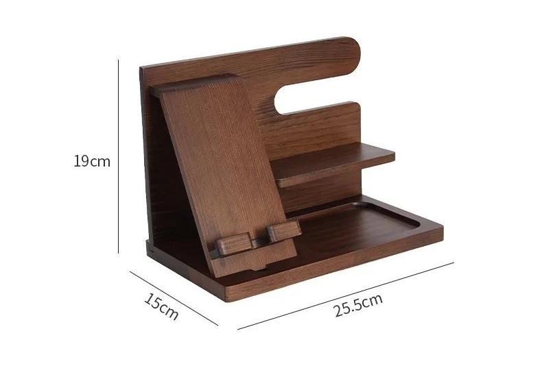 Solid Wood Phone Stand Desktop Creative Storage Rack Multifunctional Hanging Watch Glasses Key Accessories