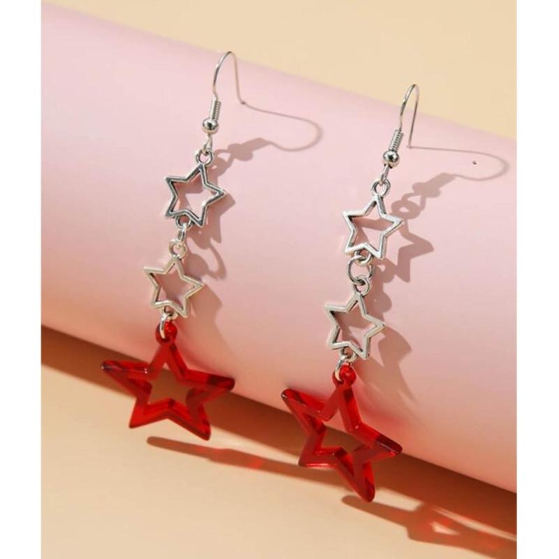 Star Dangle Earrings for Women Girl Long Hollow Star Fringe Earring Sparkle Star Jewelry Pentagrams Stud Earring Gift