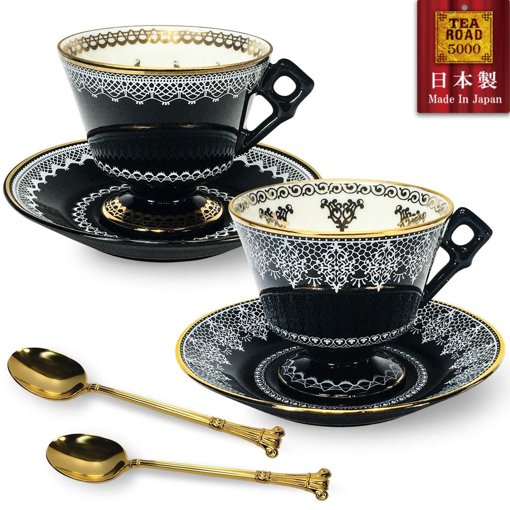 Gothic lace pair cup saucer with spoon set Girlish luxury decoration [Type 1]