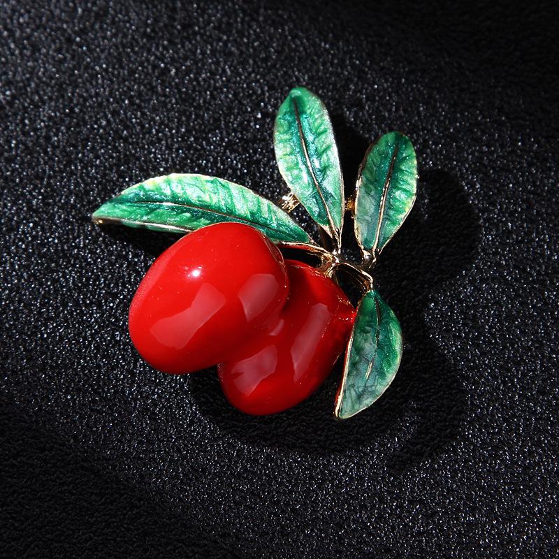 Koreańska Moda Emaliowana Broszka Wiśnia i Gałązka Oliwna - Damska Przypinka Dodatkowa