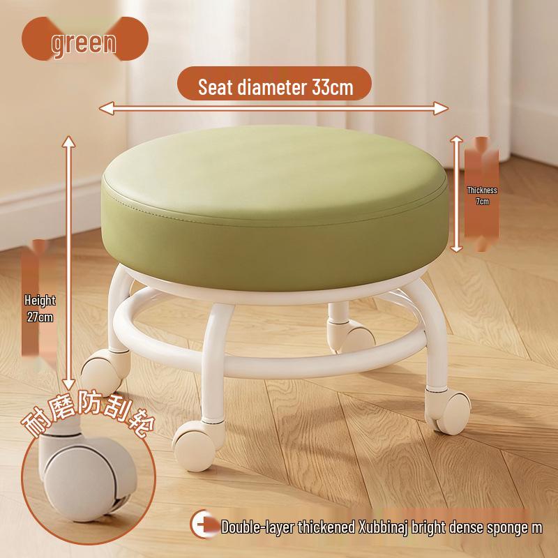 Swivel Caster Low Stool with Wheels - Adjustable Mobile Round Seat for Living Room, Children's Play Area, or Household Use.