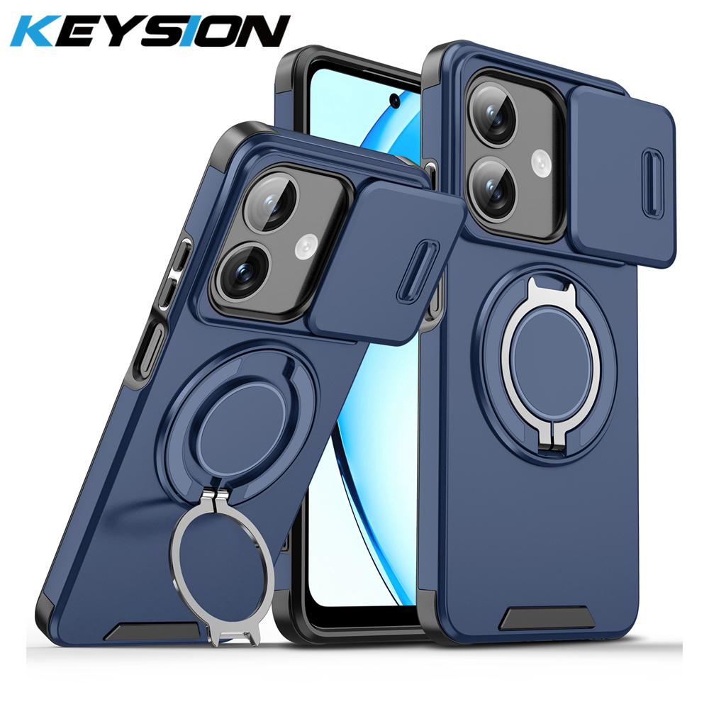 KEYSION 360° Ring Stand Phone Case for OPPO A3 A3X 5G A5i Slide Camera Protection Magnetic Shockproof Cover for OPPO A40 A40m