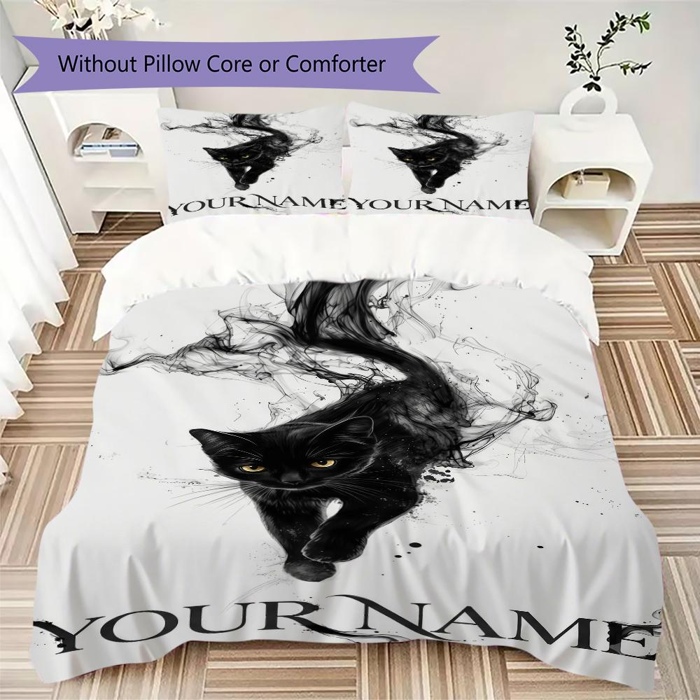 Custom Name Black Cat Majesty Bedding,Quilt Set Quilt Cover Pillowcase Home Birthday Gift(1 * duvet cover + 2 * pillowcase, without core)_lx