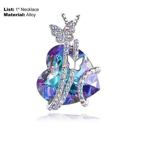 Women Necklace Butterfly Heart Rhinestones Jewelry Electroplating Bright Luster Necklace Jewelry Gifts
