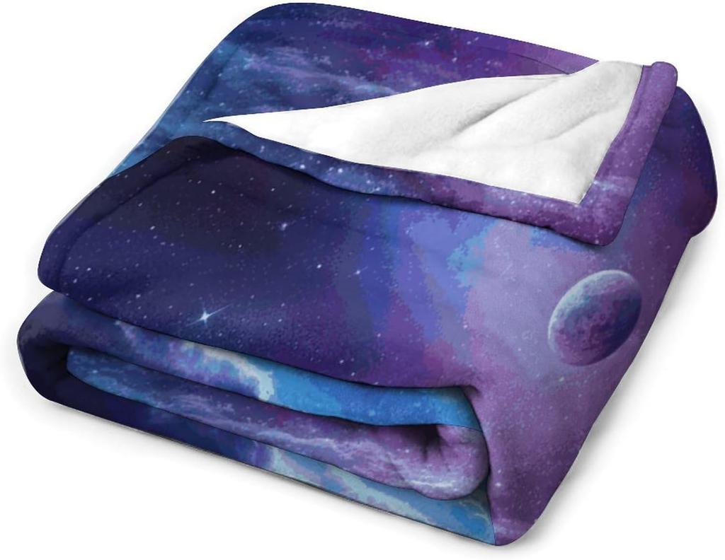 Purple Galaxy Nebula Space Art Print Fleece Blanket Cosmic Sky Design Soft Cozy Throw Home Decor For Living Room Or Bedroom