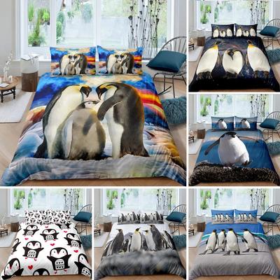 Pinguin Bettbezug Set Antarktische Tiere Bettwäsche Set für Kinder Jungen Mädchen Cartoon Stil King Size Winterthema Bettdeckenbezug