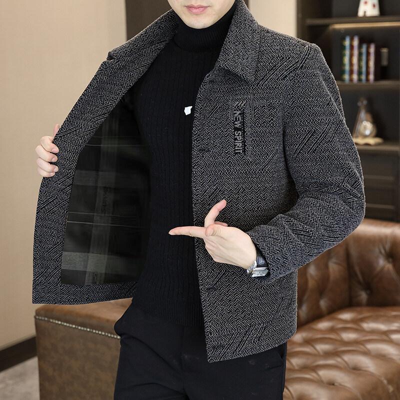 Spring and Autumn Woolen Short Jacket Men's Lapel Thin Jacket Handsome Casual Top