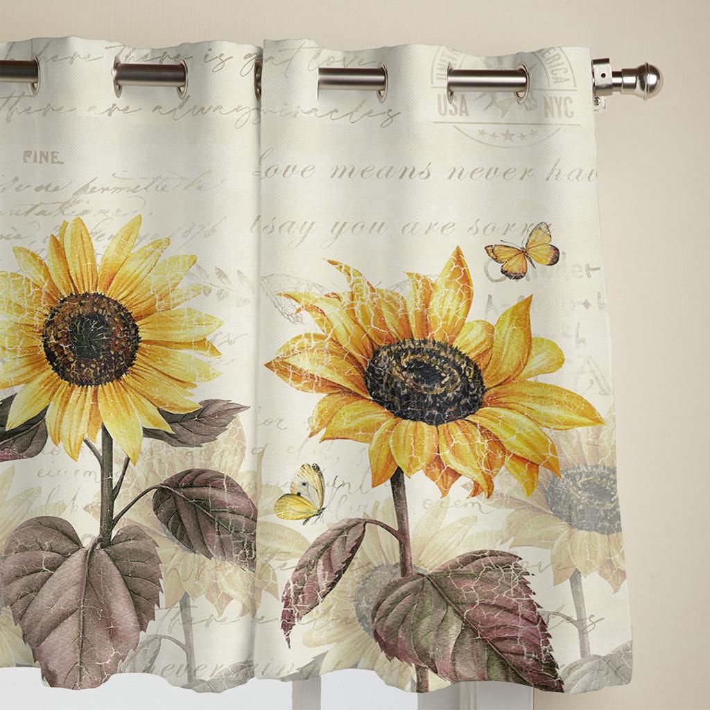 Vintage Flowers Butterflies Yellow Sunflower Modern Window Curtains for Living Room Bedroom Curtain Kitchen Blinds Drapes