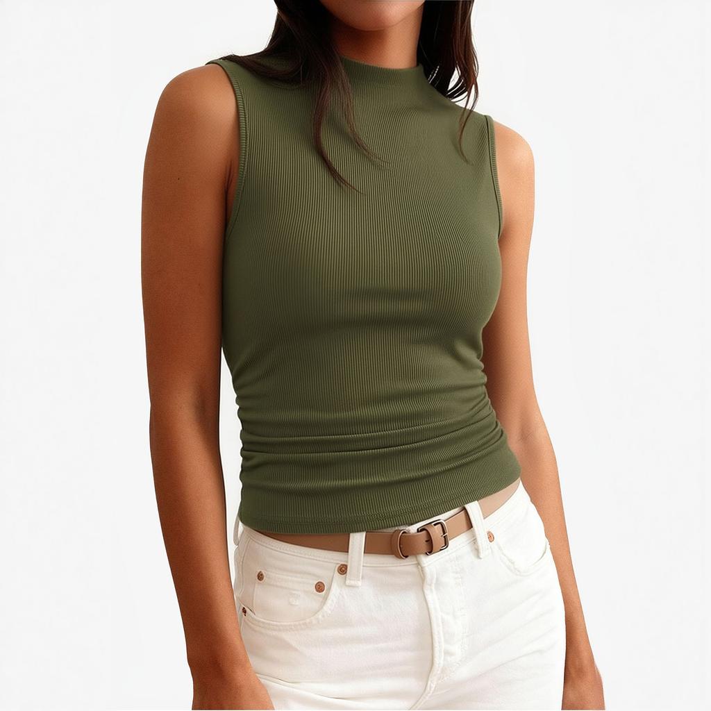 Women's Fashionable Minimalist Slim-Fit High-Neck Sleeveless Top