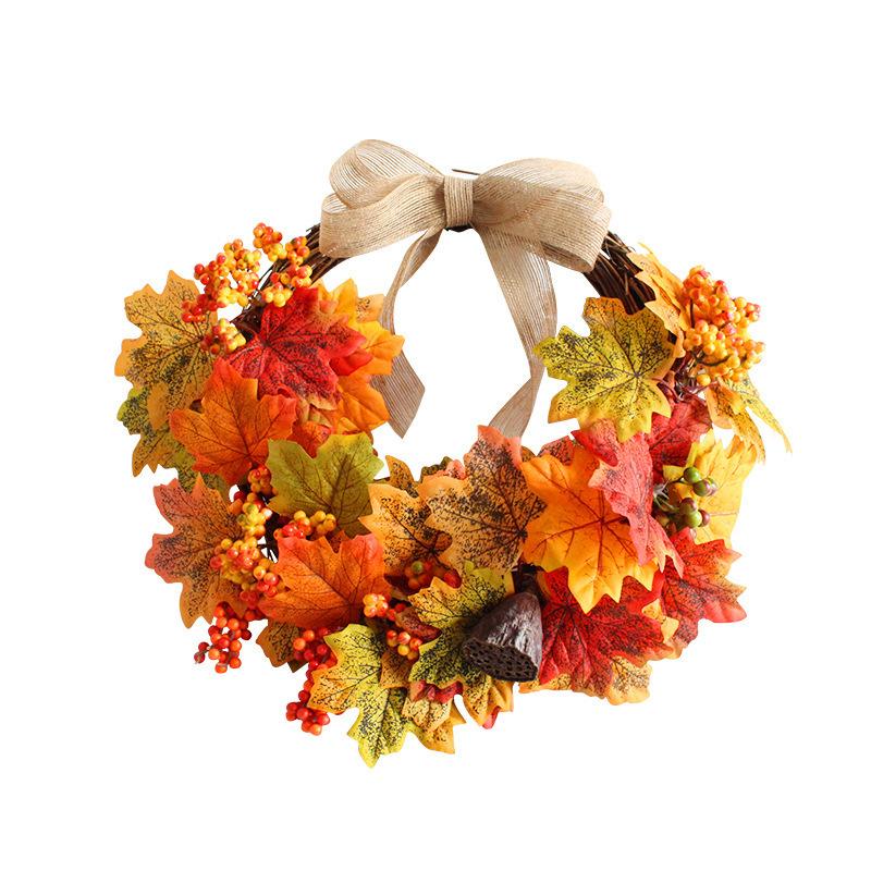 1 Pc 45cm Autumn Home Decor Wreath, Harvest Festival Decor Front Door Wreath, Maple Leaves Garland