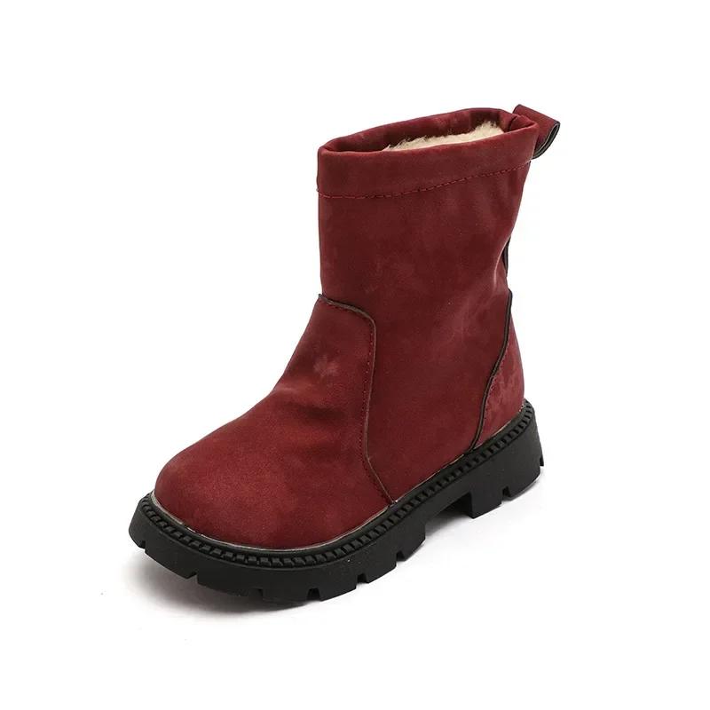 2024 Winter New Children Cotton Boots Warm Thicken Girls Boots Fashion Slip on Kids Snow Boots Soft Sole Non-slip Mid Calf Boot