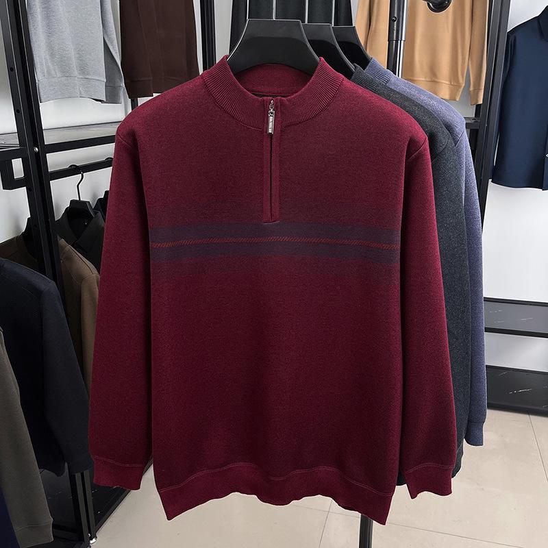 Men's Red Year of the Rat Warm Knit Sweater, Half-High Collar, Dad Style, Winter Wear for Middle-Aged & Elderly.