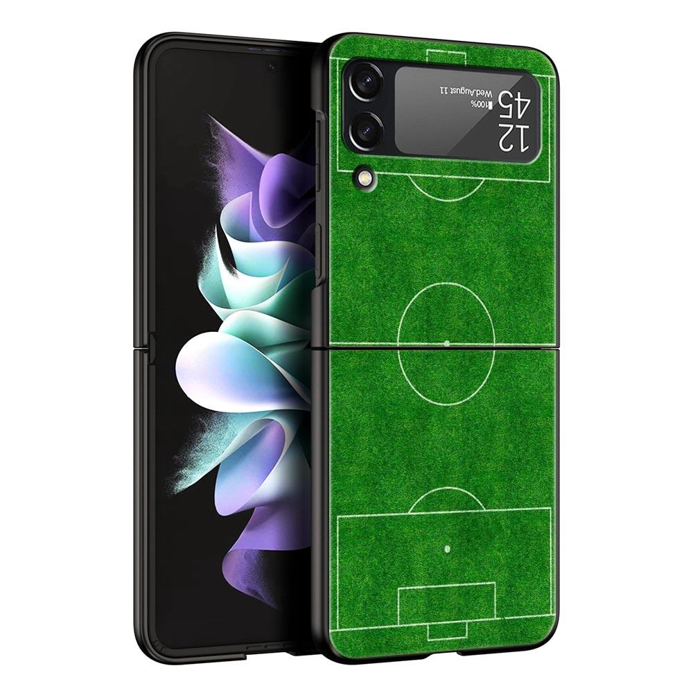Phone Case for Samsung Galaxy Z Flip 3 4 5 Folding Mobile Shell Hard PC Fundas Black Protect Cover Soccer Ball Football Field