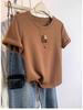 Women's Khaki Short-Sleeve Loose Cotton T-Shirt - Summer 2024 Petite New Design