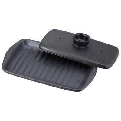 Wahei Freize Grilled Square Plate Yarun Plate Black Double-Sided YR-6018