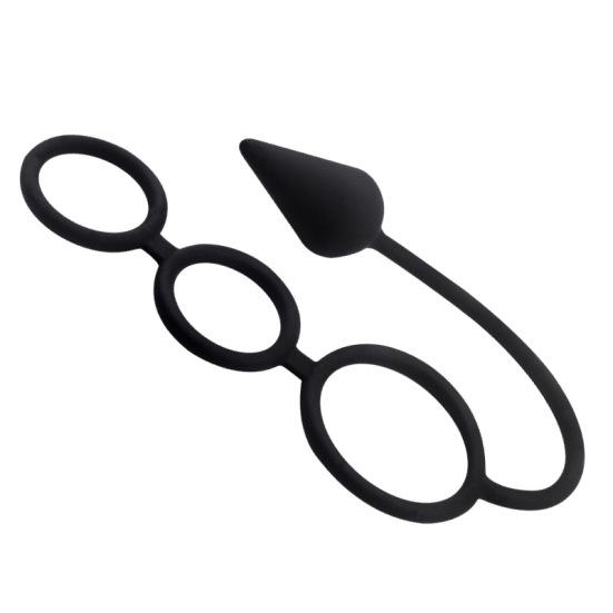 Men Time Delay Three Ring Cock Penis Lock Anal Butt Plug Prostate Massager Sex Toys