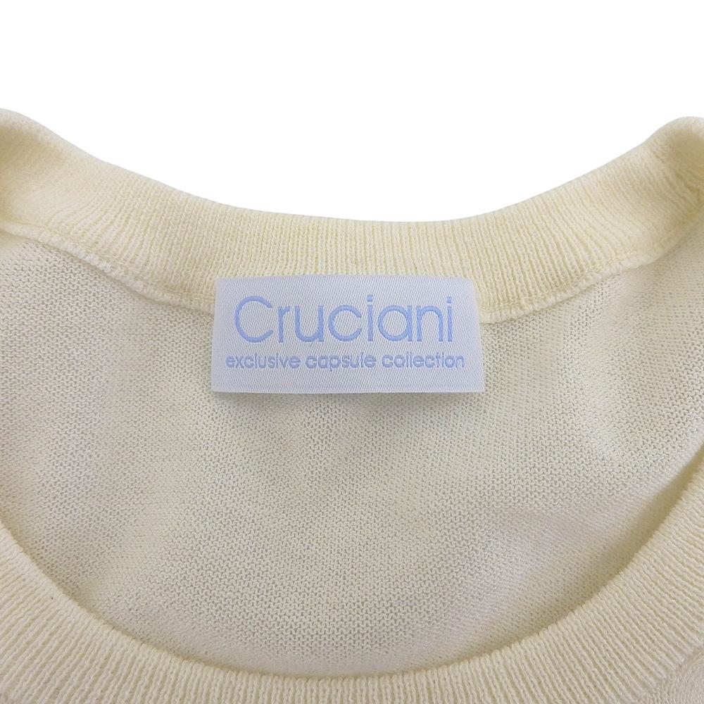 Cruciani Beautiful Tulle Lace Short-sleeved Knit Top for Women, Ivory, Size 38, 241706 Tops 38 IvoryUsed