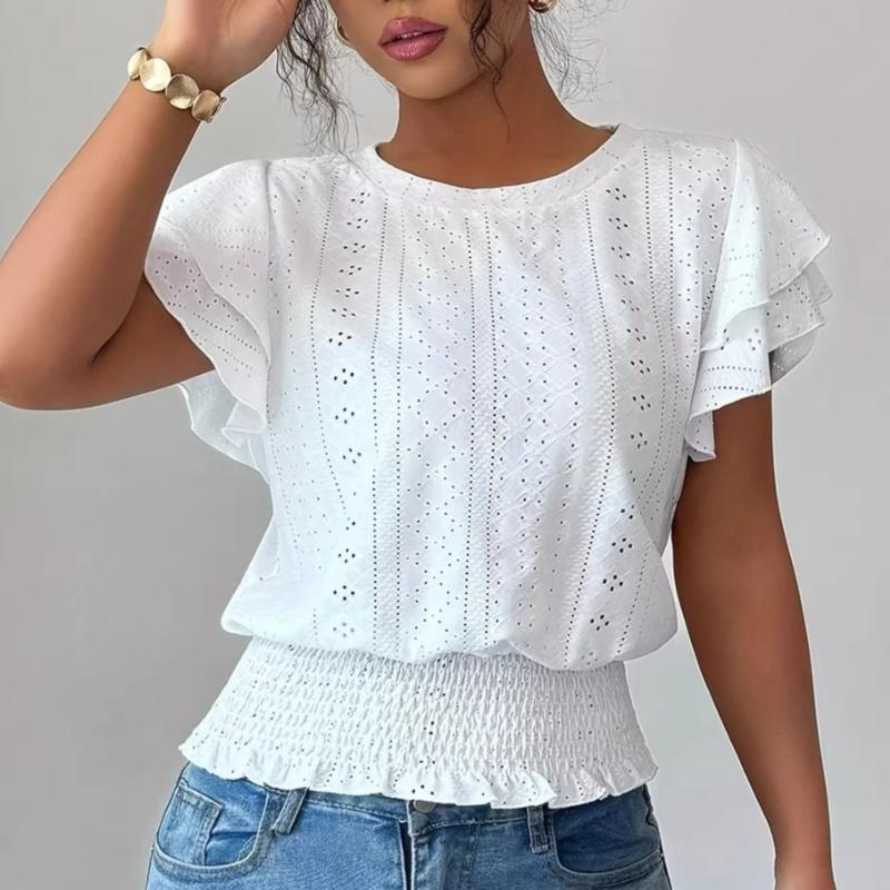 TIFICY Damenmode, lässig, Sommer, Frühling, einfarbig, bedruckt, kurzärmelig, O-Ausschnitt, Blusen und Hemden
