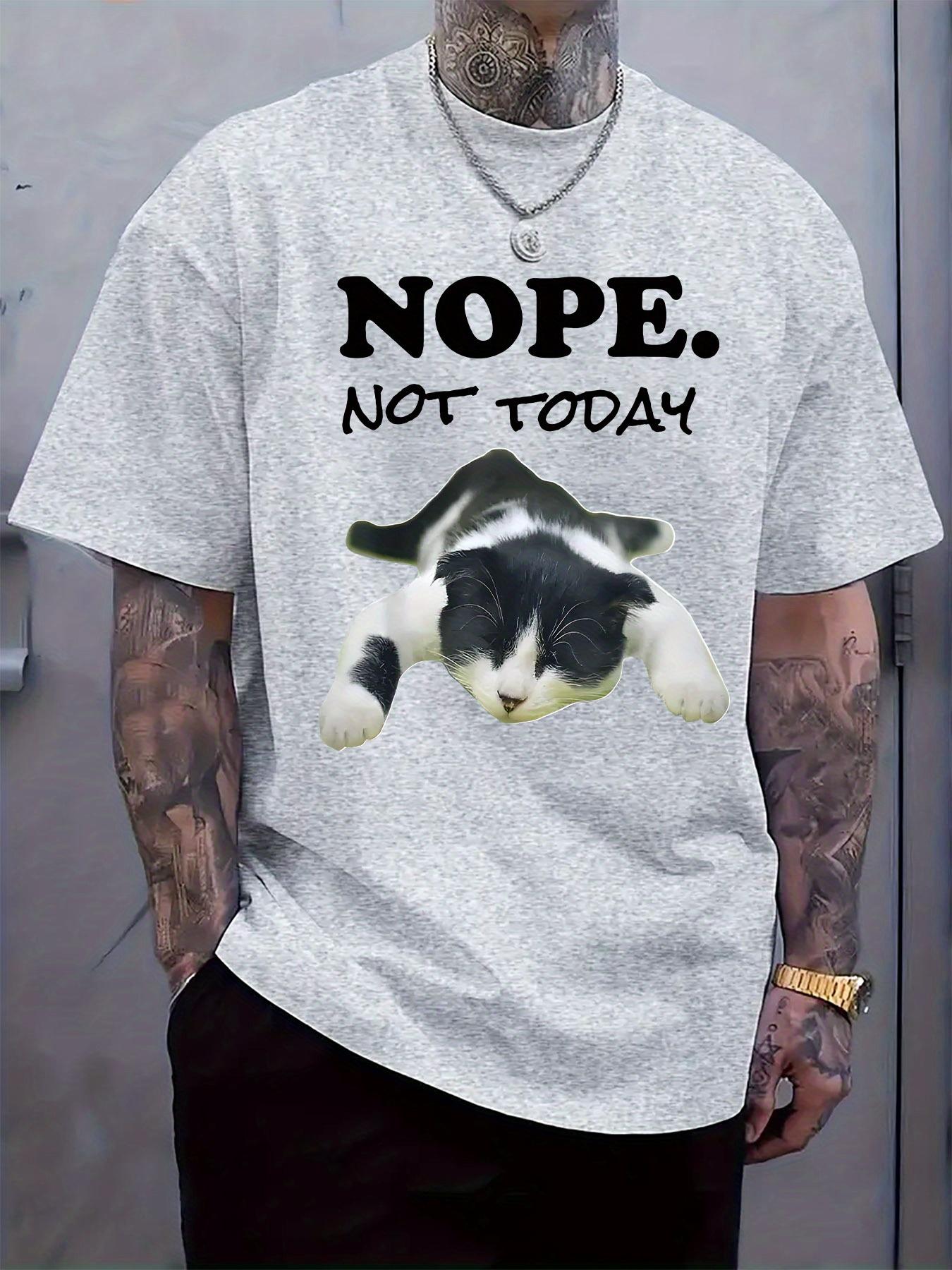 Casual Crew Neck T-shirt with NOPE NOT TODAY Cat Print S