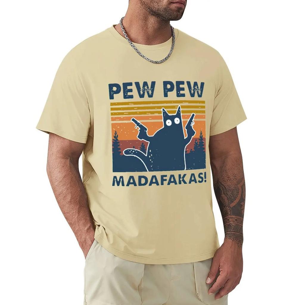 Cat Pew Pew Madafakas Vintage T-Shirt Harajuku Kurzarm T-Shirt 100 % Baumwolle Grafiken T-Shirt Tops