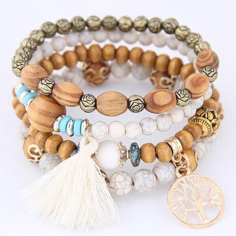 

DIEZI Bohemia Crystal Bead Bracelets for Women men Bracelet Female Tassel Natural Stone Charms Wristband Gift pulseira feminina белый