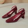 Red High Heels Thick Heel Not Tired Feet 2025 New Temperament OL Dress Professional Work Shoes Square Head Shallow Mouth Single Shoes