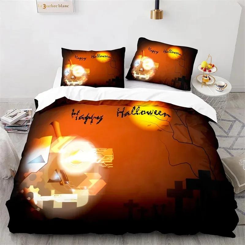 Set de lenjerie de pat pentru festivalul de groază cu dovleac de Halloween pentru băieți, fete, cu două paturi Queen, husă de pilotă, față de pernă, pentru copii, adulți