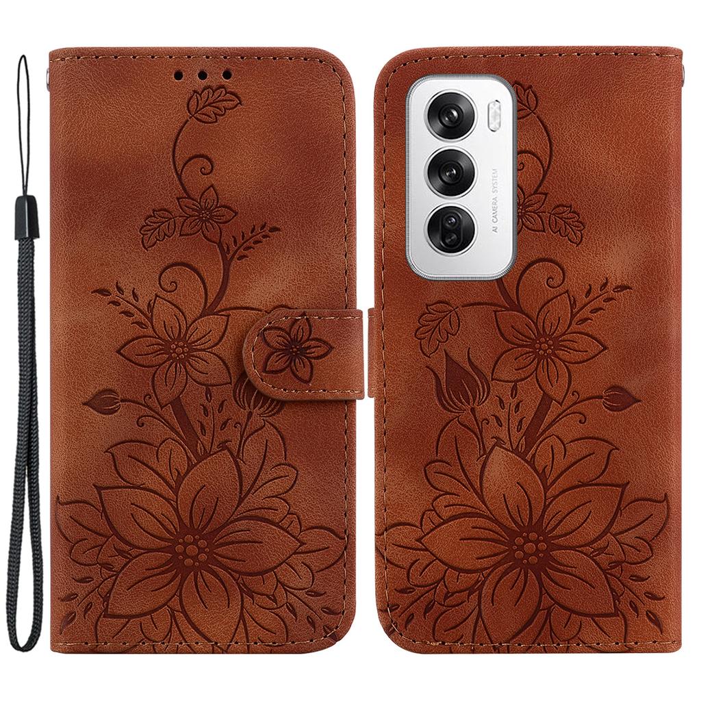 Für Oppo Reno12 5G (Global) Hülle Lilienblumen-Prägung Lederständer Handyhülle