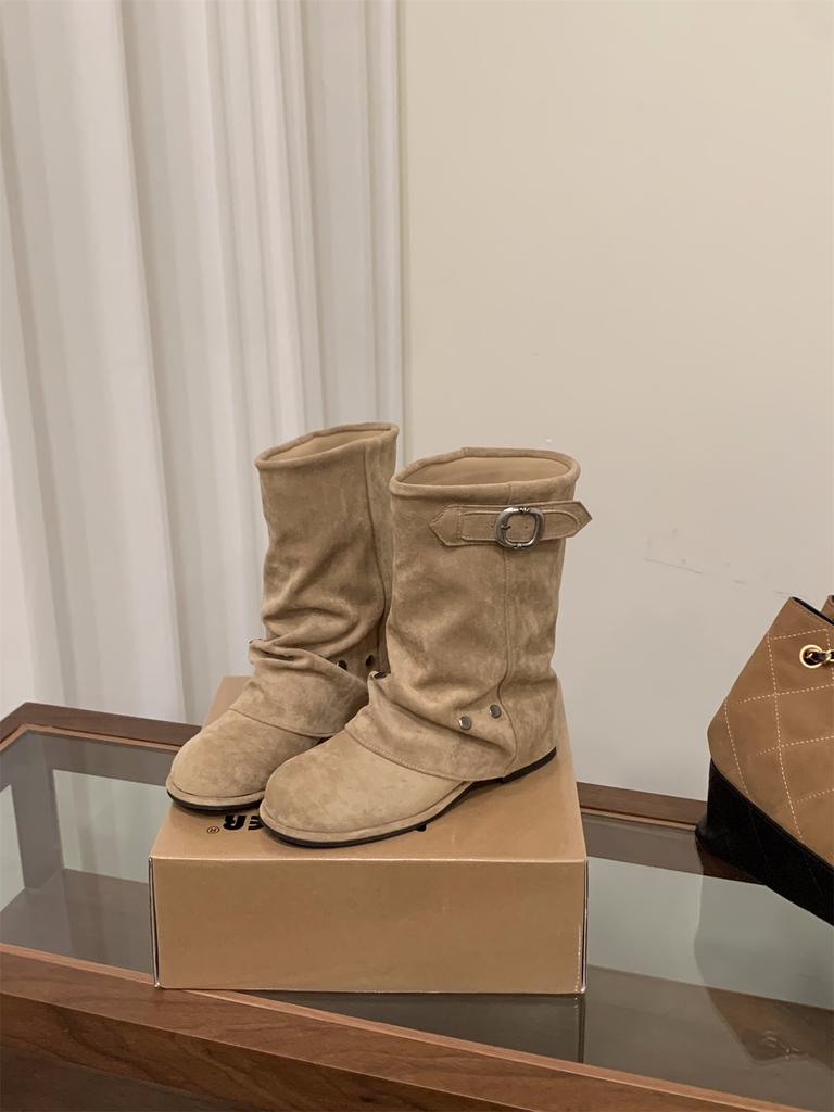 Thick heel black Martin boots women's boots 2025 new spring and autumn motorcycle mid-leg boots trouser tube boots with skirt boots