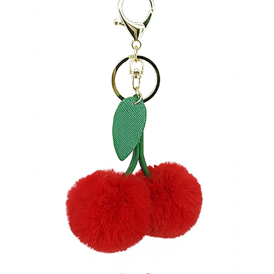 

Милый вишневый помпон из искусственного меха, мягкий пушистый шарик, брелок для ключей, сумка для ключей, подвеска красный