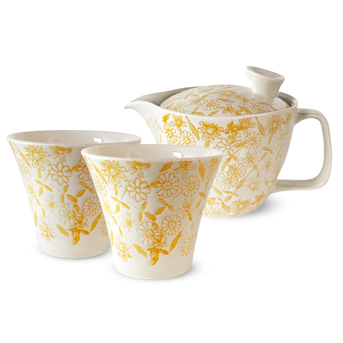 

240ml Teapot Pair of Teacups Hasami Made in Tea Strainer Chinza Yellow J-kitchens & Set, Ware, Japan, 1-2 Person, Included, Water-Repellent Pattern,