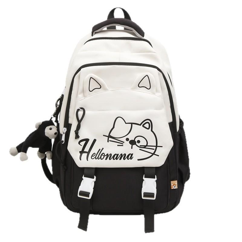 New Student Schoolbag Female Junior High School Students' Large-capacity Leisure Simple Kitten Printed Backpack Backpack