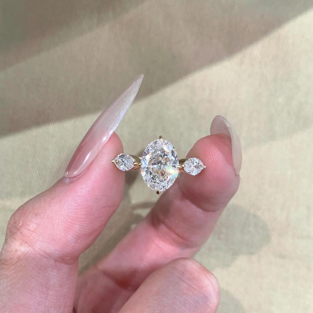 14k Gold Color Oval Cut Zircon Engagement Ring 925 Silver Plated Wedding Promise Bands Fine Jewelry Gift